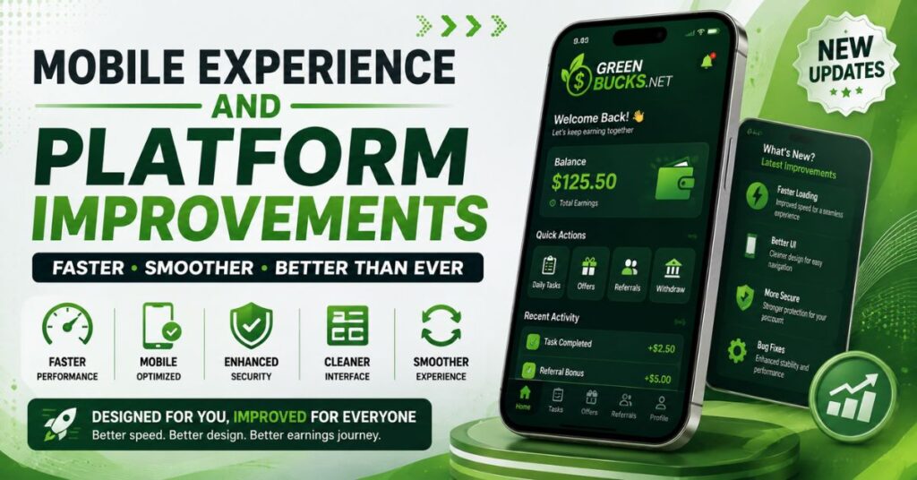 My Green Bucks.net: Latest News, Updates & Earning Guide 2026 3 Mobile Experience and Platform Improvements